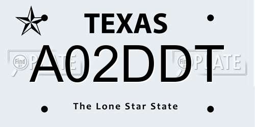 A02DDT Texas License Plate