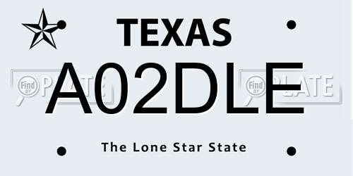 A02DLE Texas License Plate