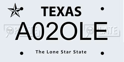 A02OLE Texas License Plate