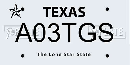 A03TGS Texas License Plate