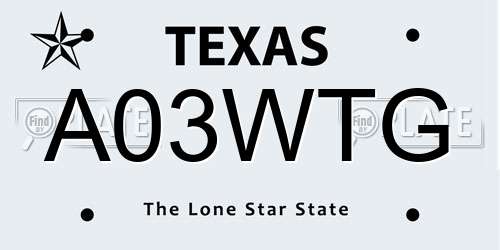 A03WTG Texas License Plate