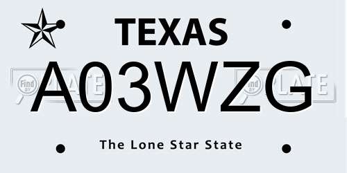 A03WZG Texas License Plate