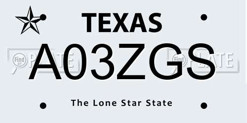 A03ZGS Texas License Plate