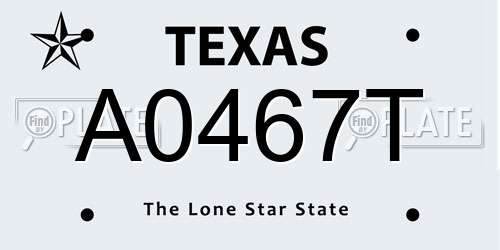 A0467T Texas License Plate