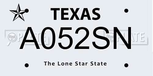 A052SN Texas License Plate