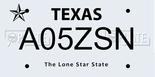 A05ZSN Texas License Plate