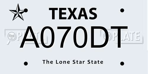 A070DT Texas License Plate