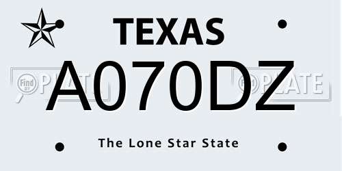 A070DZ Texas License Plate