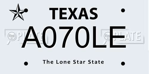 A070LE Texas License Plate