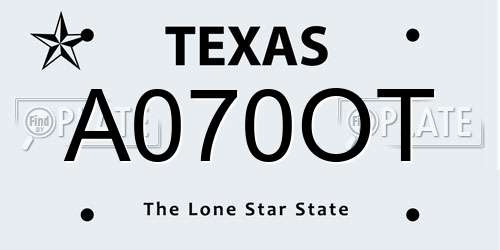 A070OT Texas License Plate