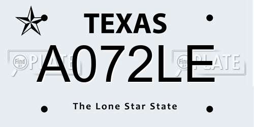 A072LE Texas License Plate