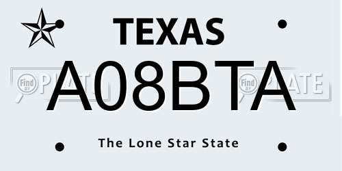 A08BTA Texas License Plate