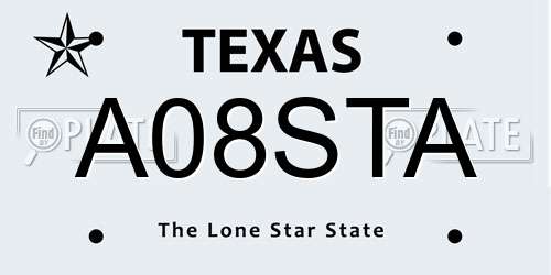 A08STA Texas License Plate