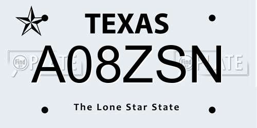 A08ZSN Texas License Plate