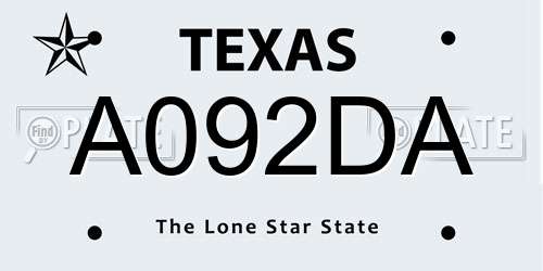 A092DA Texas License Plate