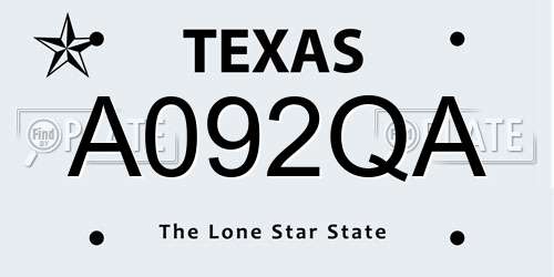 A092QA Texas License Plate