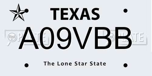 A09VBB Texas License Plate