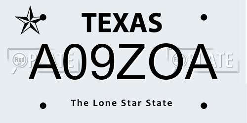 A09ZOA Texas License Plate