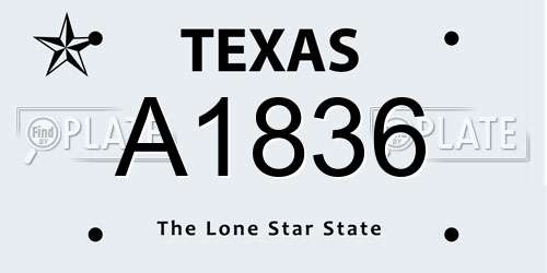 A1836 Texas License Plate