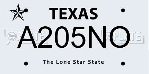 A205NO Texas License Plate
