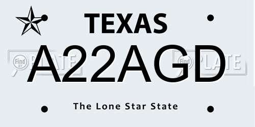 A22AGD Texas License Plate
