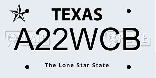 A22WCB Texas License Plate