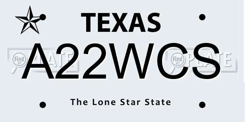 A22WCS Texas License Plate