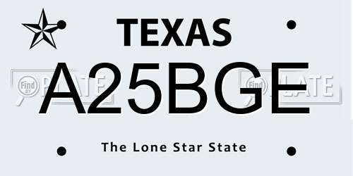A25BGE Texas License Plate