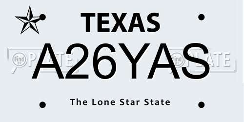 A26YAS Texas License Plate