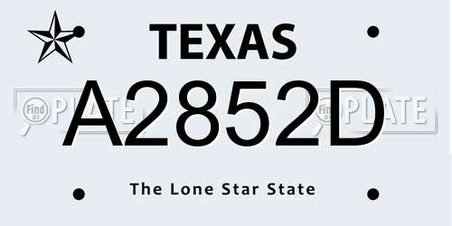 A2852D Texas License Plate