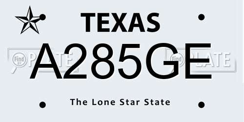 A285GE Texas License Plate
