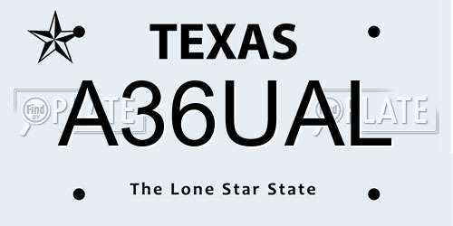 A36UAL Texas License Plate
