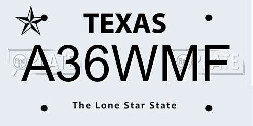 A36WMF Texas License Plate