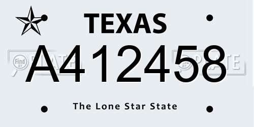 A412458 Texas License Plate