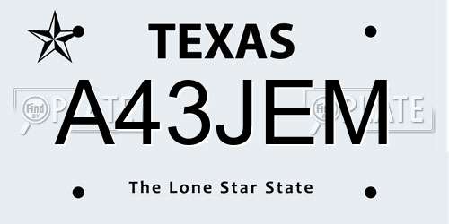 A43JEM Texas License Plate