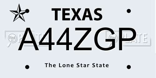 A44ZGP Texas License Plate