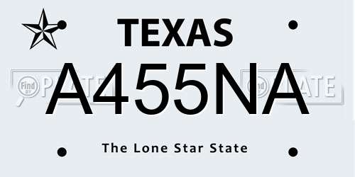 A455NA Texas License Plate