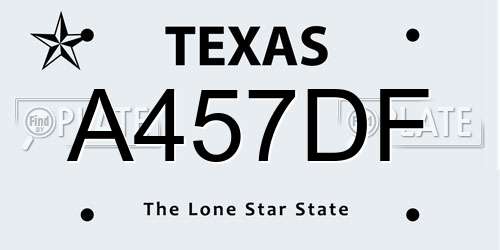 A457DF Texas License Plate