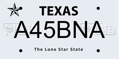 A45BNA Texas License Plate