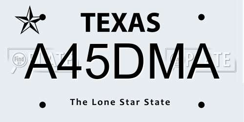 A45DMA Texas License Plate