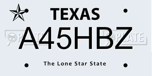 A45HBZ Texas License Plate