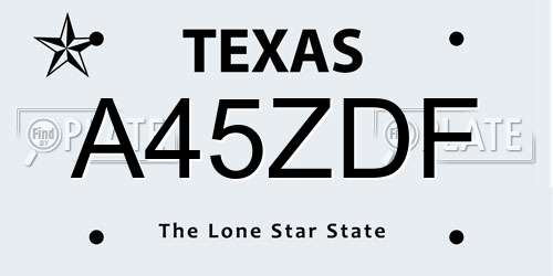 A45ZDF Texas License Plate