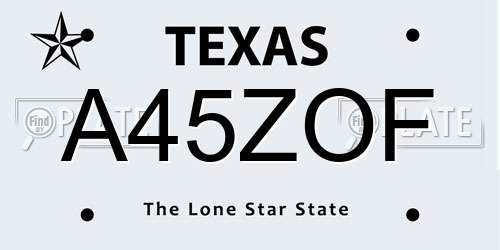 A45ZOF Texas License Plate
