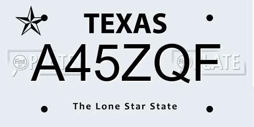 A45ZQF Texas License Plate