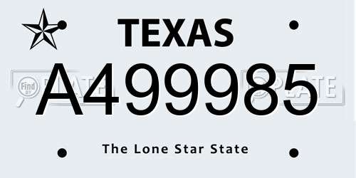 A499985 Texas License Plate