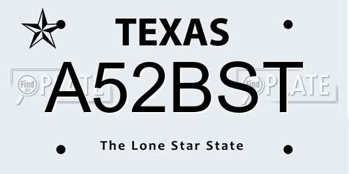 A52BST Texas License Plate