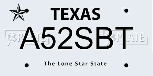 A52SBT Texas License Plate