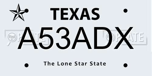 A53ADX Texas License Plate