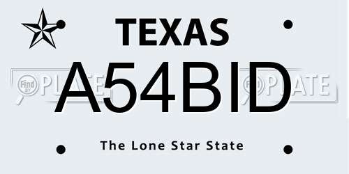 A54BID Texas License Plate