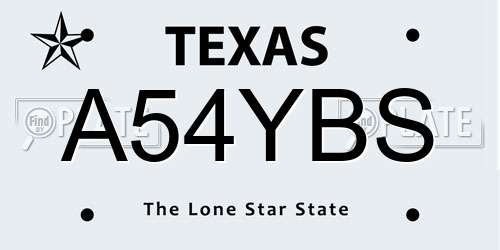 A54YBS Texas License Plate